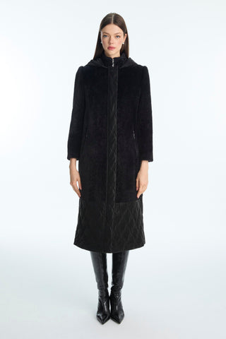 Peluş Detaylı Kapitone Mont Siyah Kaban 13896