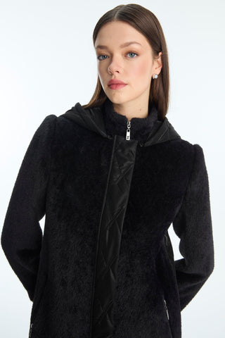 Peluş Detaylı Kapitone Mont Siyah Kaban 13896