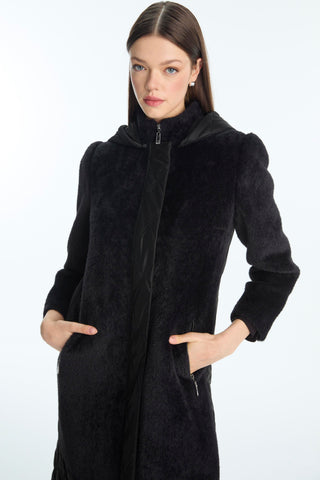 Peluş Detaylı Kapitone Mont Siyah Kaban 13896
