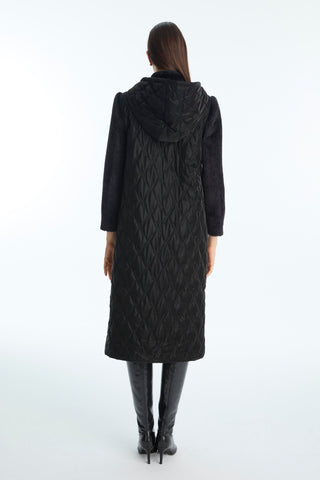 Plush Detail Quilted Coat Black Jacket 13896