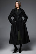 Black Coat with Shoulder Detail and Belt 13898