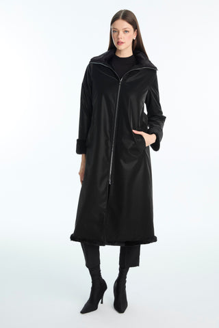 Kürk Detaylı Fermuarlı Siyah Kaban 13899