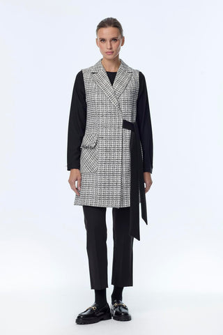 Tweed Patterned Two-Piece Set with Belt Detail, Ecru 1389