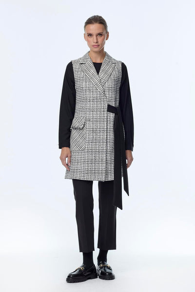Tweed Desenli Kuşak Detaylı Ikili Ekru Takım 1389