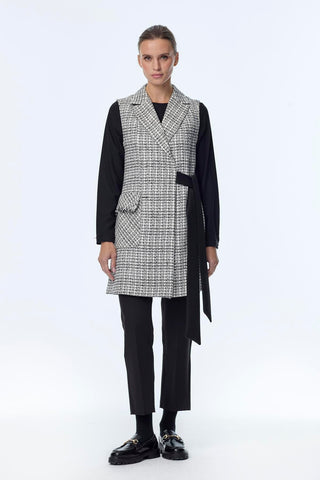 Tweed Desenli Kuşak Detaylı Ikili