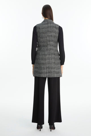Tweed Patterned Black Two-Piece Set with Belt Detail 1389