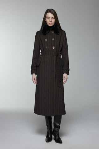 Kürk Yaka Cep Detaylı Manto