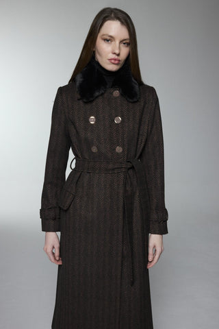 Kürk Yaka Cep Detaylı Manto