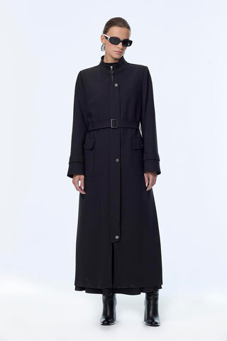 Hakim Yaka Kemerli Siyah Kaban 13918