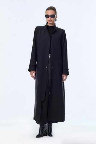 Hakim Yaka Kemerli Siyah Kaban 13918