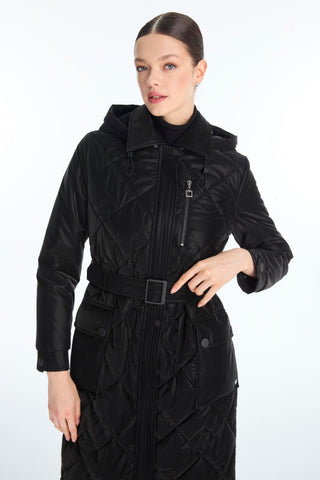 Kapüşonlu Kemerli Mont Siyah Mont 13936