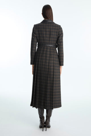 Plaid Patterned Trench Coat with Belt Detail, Black Trench Coat 13951
