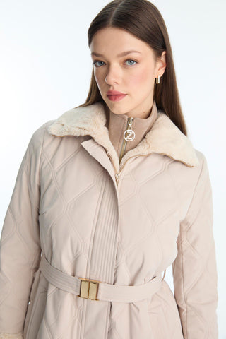 Peluş Yaka Ve Kol Detaylı Kapitone Mont Taş Mont 13960