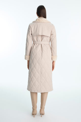 Peluş Yaka Ve Kol Detaylı Kapitone Mont Taş Mont 13960