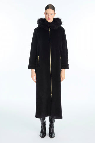 Kürk Kapüşonlu Fermuarlı Manto
