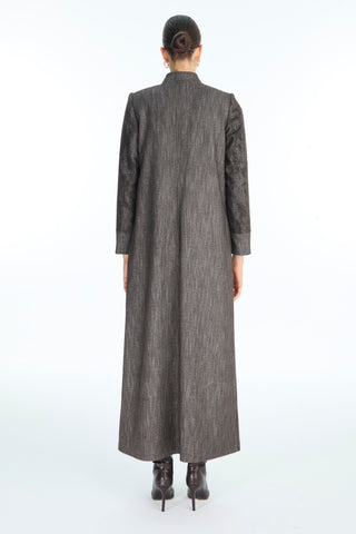 Mandarin Collar Patterned Coffee Brown Trench Coat 13972