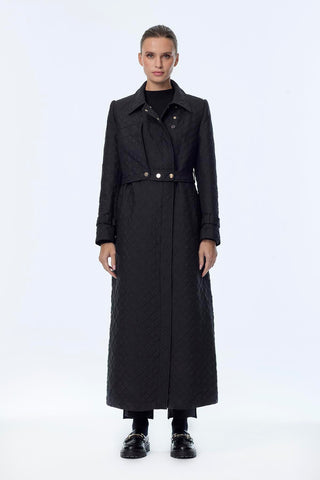 Desenli Düğme Detaylı Mont Siyah Mont 13995