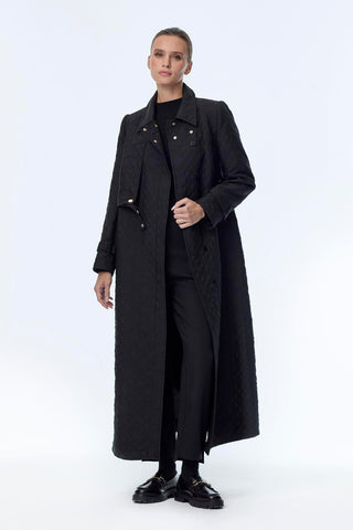 Desenli Düğme Detaylı Mont Siyah Mont 13995