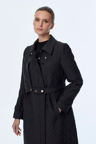 Desenli Düğme Detaylı Mont Siyah Mont 13995