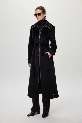 Fermuar Ve Kemer Detaylı Peluş Kaban Siyah Kaban 14000