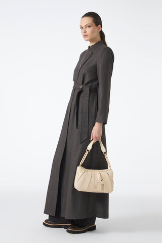 Mandarin Collar Button Detail Belted Trench Coat Coffee Brown Trench Coat 14001