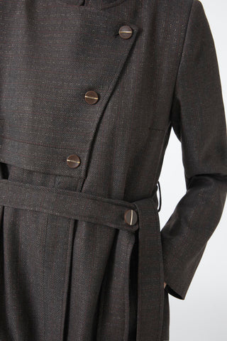 Mandarin Collar Button Detail Belted Trench Coat Coffee Brown Trench Coat 14001
