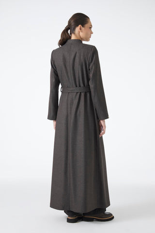 Mandarin Collar Button Detail Belted Trench Coat Coffee Brown Trench Coat 14001