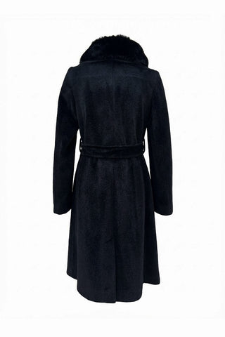 Kürk Yaka Kuşak Detaylı Kaban Siyah Kaban 14025