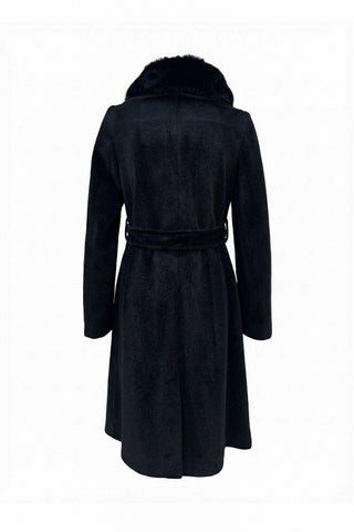 Fur Collar Belt Detail Coat Black Coat 14025