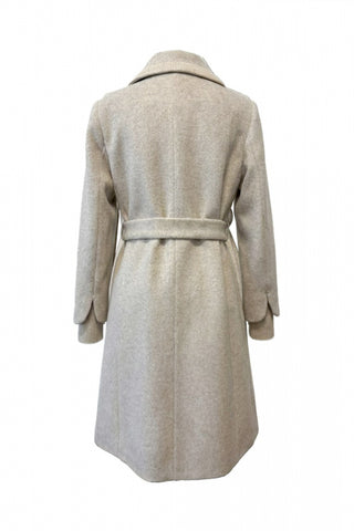 Wide Collar Belted Cashmere Beige Coat 14041