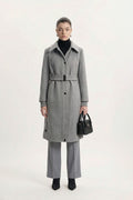 Wide Collar Belted Gray Cashmere Coat 14041