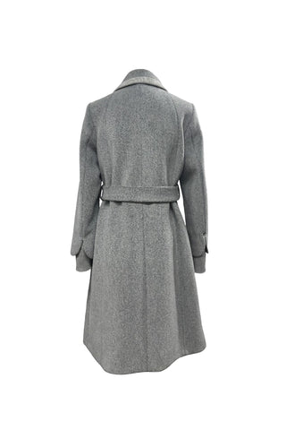 Wide Collar Belted Gray Cashmere Coat 14041