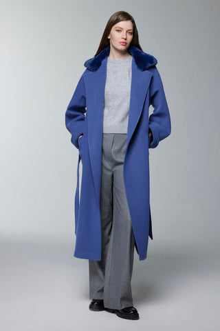 Kürk Yaka Detaylı Kuşaklı K.mavi Kaban 14086