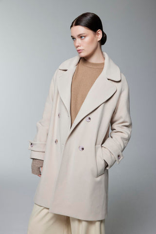 Düğme Detaylı Kısa Bej Kaban 14087