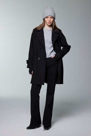 Düğme Detaylı Kısa Siyah Kaban 14087