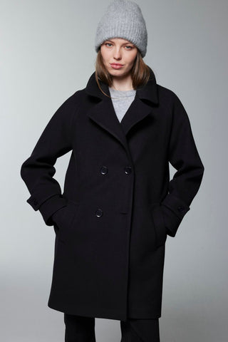 Düğme Detaylı Kısa Siyah Kaban 14087