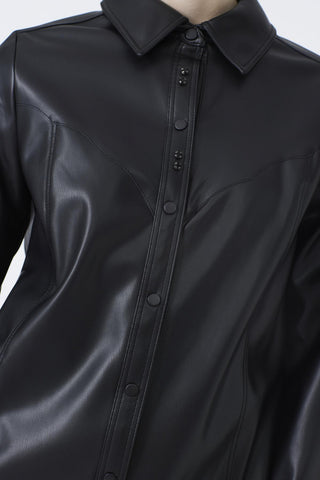Gömlek Yaka Aksesuar Detaylı Deri