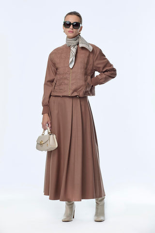 Patterned Two-Piece Mocha Set with Pocket Detail 1630