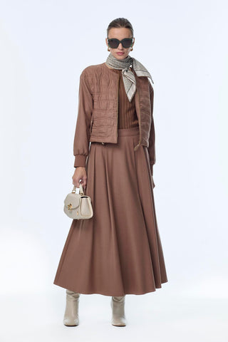 Patterned Two-Piece Mocha Set with Pocket Detail 1630