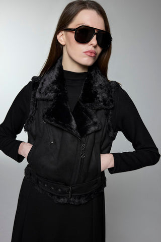 Plush Detail Dress Vest Black Set 1653