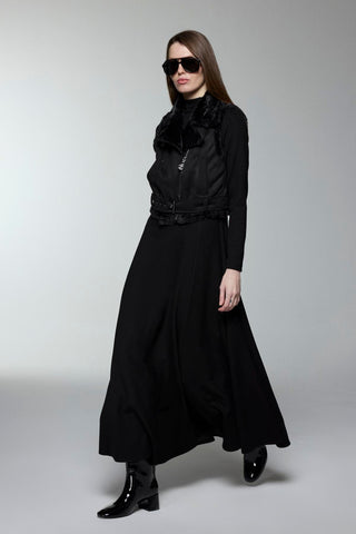 Plush Detail Dress Vest Black Set 1653