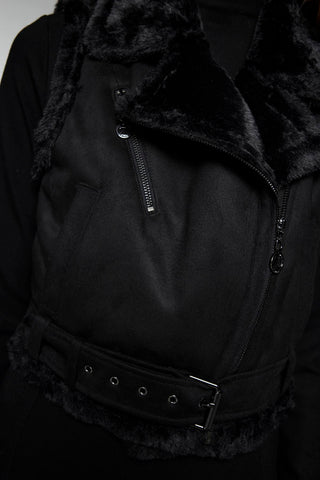 Plush Detail Dress Vest Black Set 1653