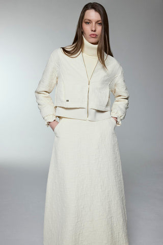 Zip-up Jacket and Skirt Two-Piece Beige Set 1654