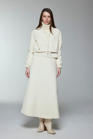 Zip-up Jacket and Skirt Two-Piece Beige Set 1654