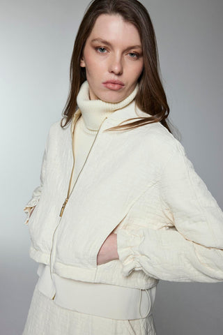 Zip-up Jacket and Skirt Two-Piece Beige Set 1654