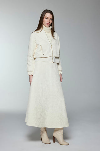 Zip-up Jacket and Skirt Two-Piece Beige Set 1654