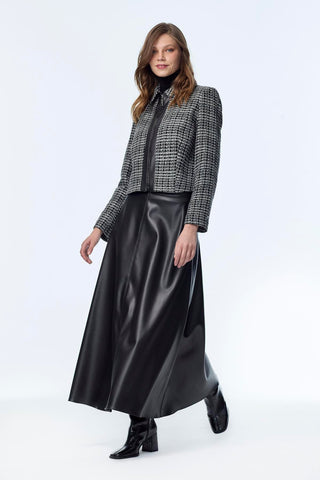 Tweed Desenli Deri Detaylı Ikili