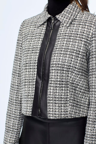 Tweed Desenli Deri Detaylı Ikili Ekru/siyah Takım 1658