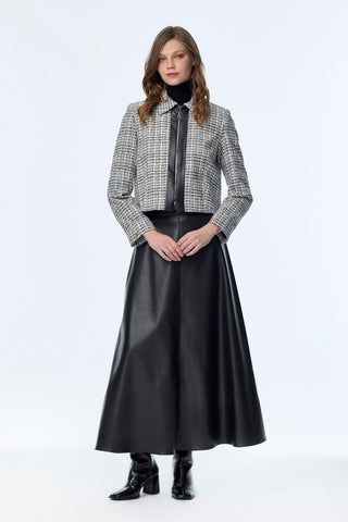 Tweed Desenli Deri Detaylı Ikili Ekru/siyah Takım 1658