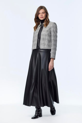 Tweed Desenli Deri Detaylı Ikili